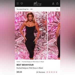 Oh Polly Best Behaviour Ruched Bodycon Midi Dress in black